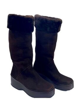 COLE HAAN Suede Faux Fur Platform Boots